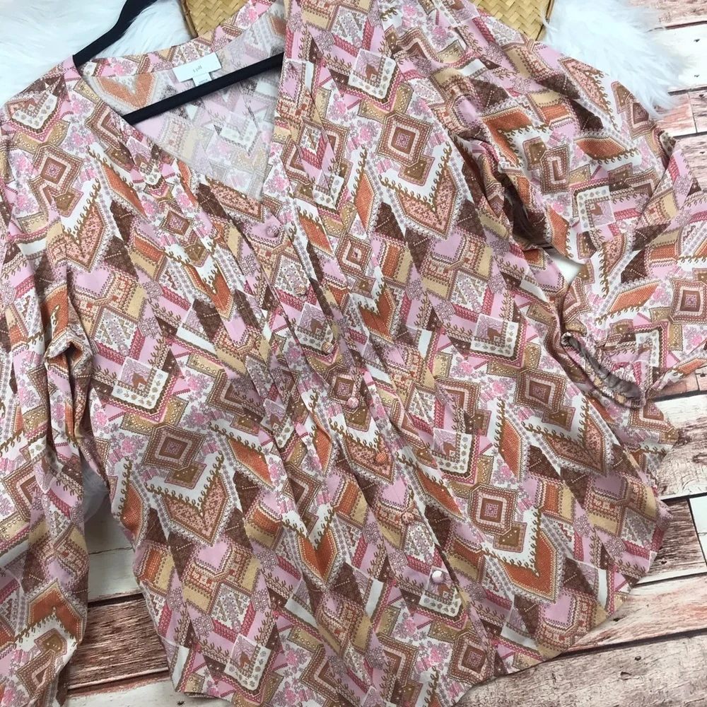 🔴J. Jill Pink and Brown Geometric Blouse - Picture 2 of 8